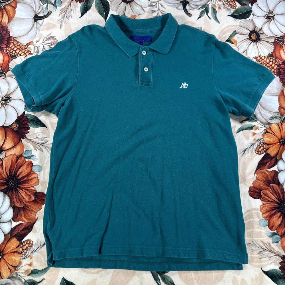 Y2K Aeropostale Mens Teal A87 Logo Pique Polo Shirt Short Sleeve Cotton Blend XL